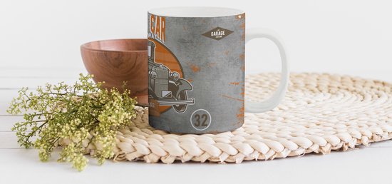 Tasse - Tasse à café - Mancave - Voiture - Vintage - Affiche - Tasses - 350 ML - Tasse - Tasses à café - Tasse à thé - Décoration Sinterklaas - Cadeaux pour enfants - Chaussures cadeaux Sinterklaas