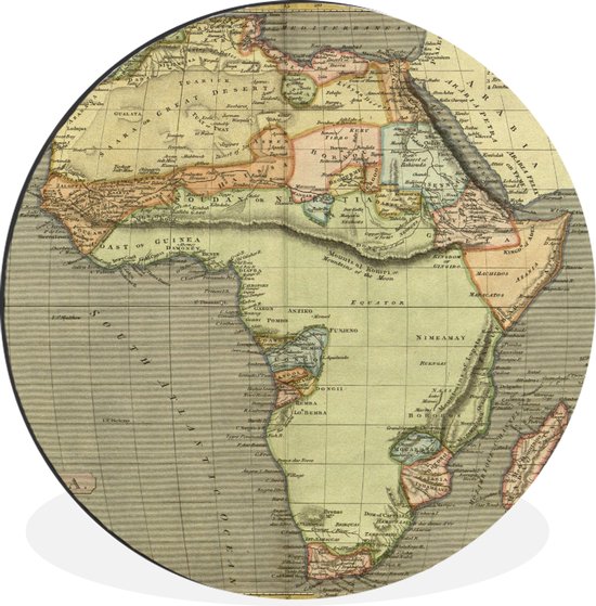 WallCircle - Wandcirkel - Muurcirkel - Afrika - Continent - Landkaart - Vintage - Aluminium - Dibond - ⌀ 30 cm - Binnen en Buiten