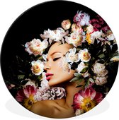 Wall Circle - Wall Circle - Femmes - Fleurs - Roses - Portrait - Aluminium - Dibond - 120x120 cm - Intérieur et Extérieur XXL