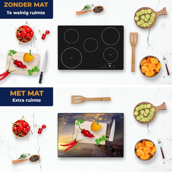 Chefcare Inductie Beschermer Draak op een Rots bij Zonsondergang - 75x55 cm - Afdekplaat Inductie - Kookplaat Beschermer - Inductie Mat