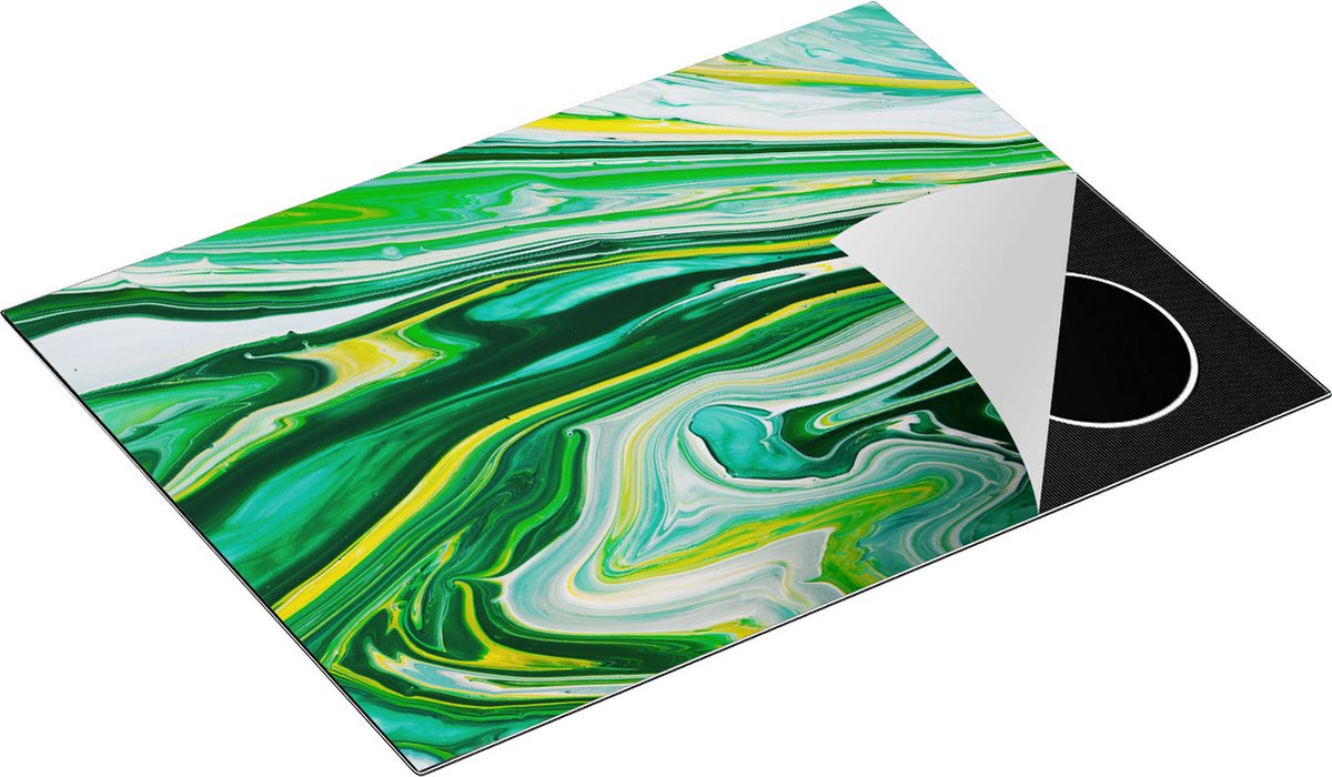 Chefcare Inductie Beschermer Abstracte Kunst - Groen met Gele Verf - 70x52 cm - Afdekplaat Inductie - Kookplaat Beschermer - Inductie Mat