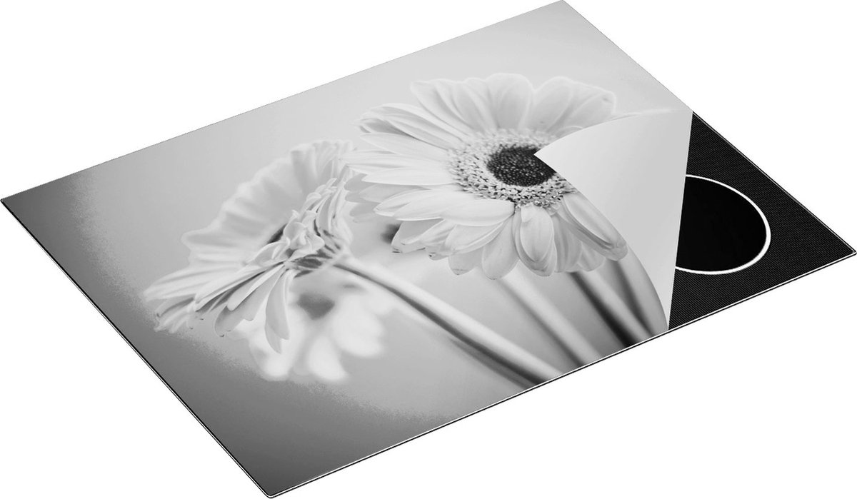Chefcare Inductie Beschermer Twee Roze Anjers - Bloemen - Zwart Wit - 71x52 cm - Afdekplaat Inductie - Kookplaat Beschermer - Inductie Mat
