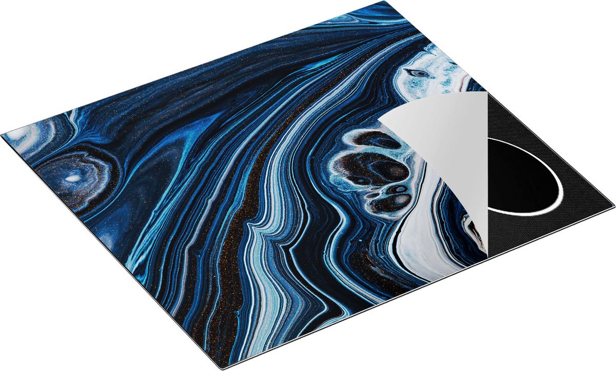 Chefcare Inductie Beschermer Abstracte Kunst - Blauwe Verf - 60x52 cm - Afdekplaat Inductie - Kookplaat Beschermer - Inductie Mat