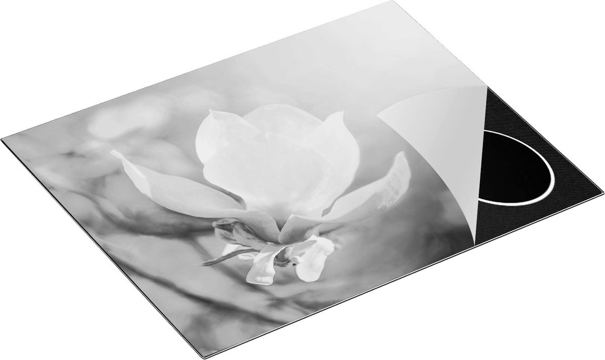 Chefcare Inductie Beschermer Roze Magnolia Bloem - Zwart Wit - 65x55 cm - Afdekplaat Inductie - Kookplaat Beschermer - Inductie Mat