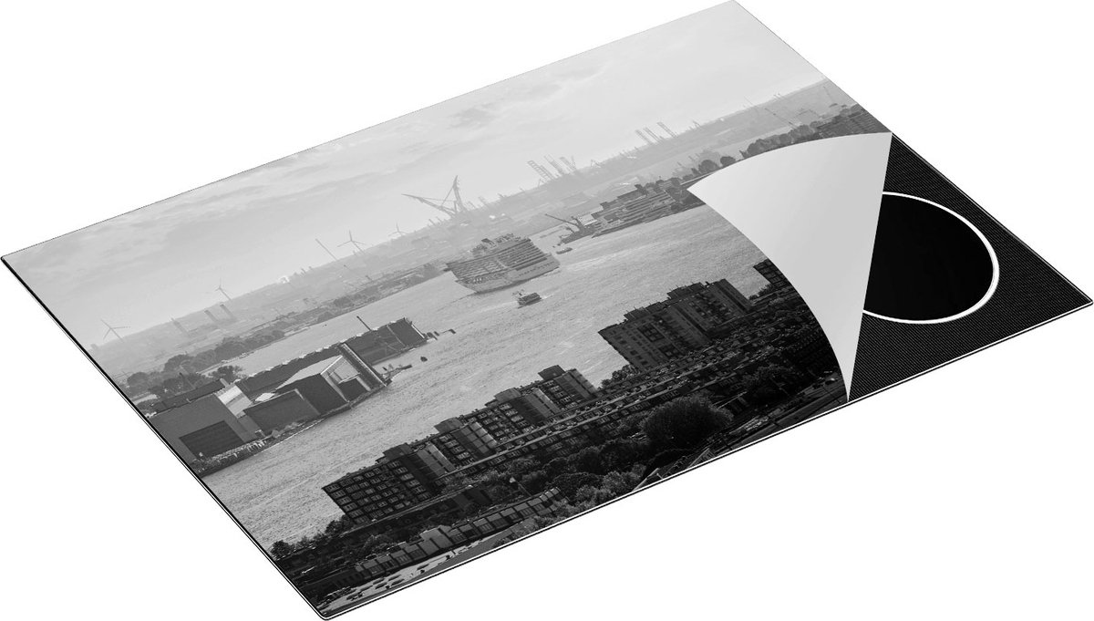 Chefcare Inductie Beschermer Rotterdamse Haven bij het Water - Zwart Wit - 75x55 cm - Afdekplaat Inductie - Kookplaat Beschermer - Inductie Mat