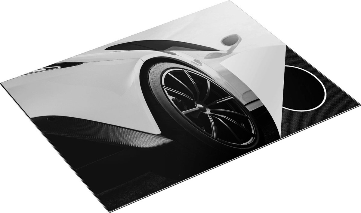 Chefcare Inductie Beschermer Witte Sportwagen Auto - Zwart Wit - 77x59 cm - Afdekplaat Inductie - Kookplaat Beschermer - Inductie Mat