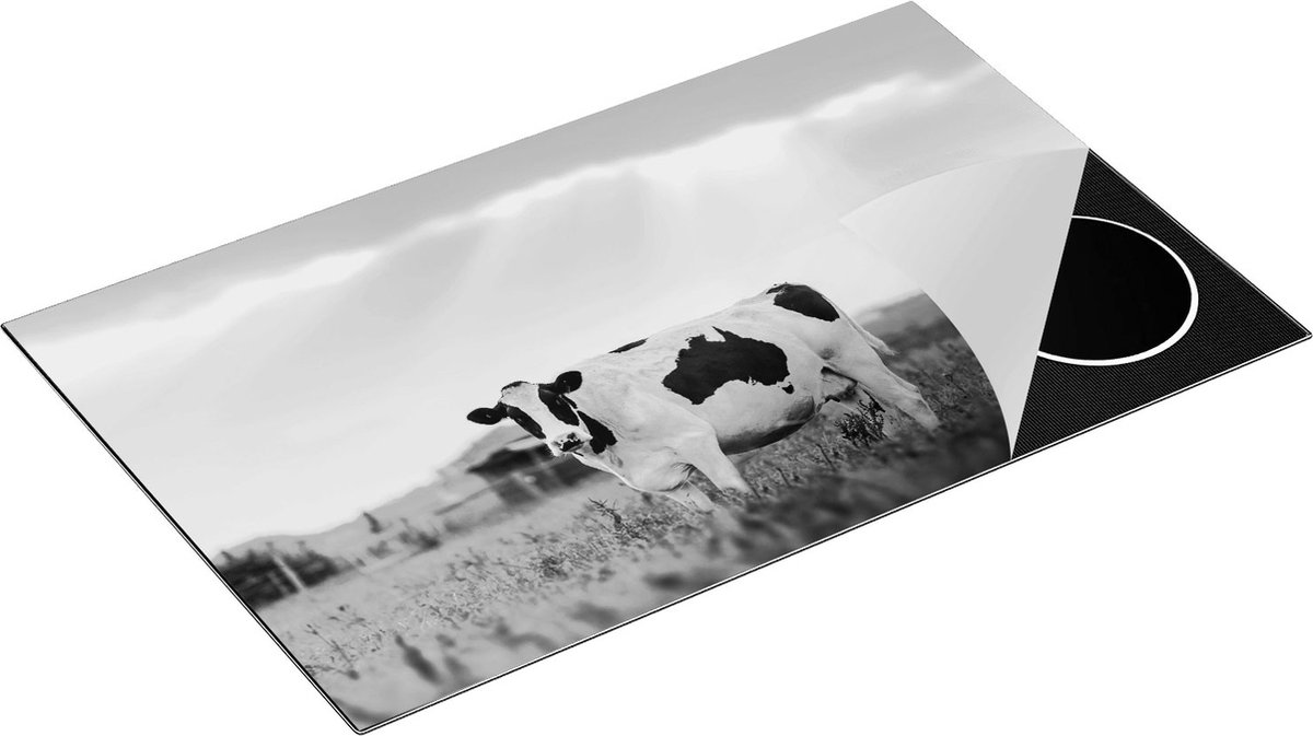 Chefcare Inductie Beschermer Zwart Wit Koe in de Wei bij Zonsopkomst - Zwart Wit - 85x52 cm - Afdekplaat Inductie - Kookplaat Beschermer - Inductie Mat