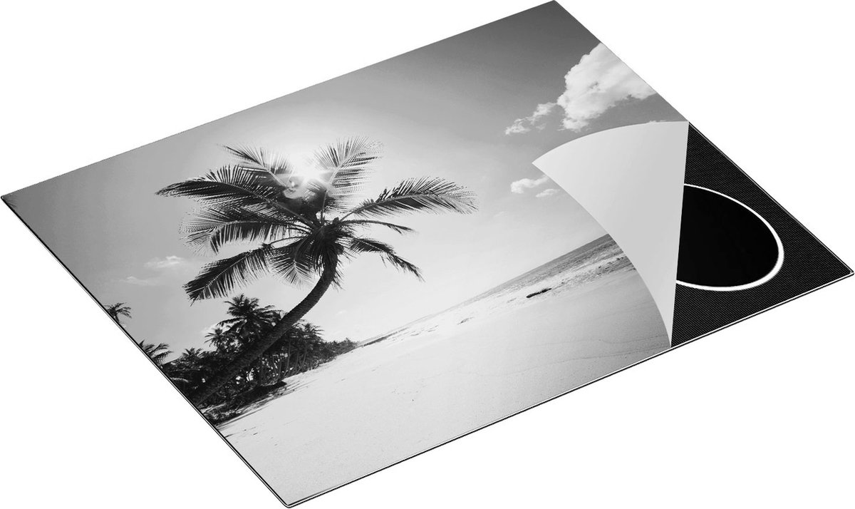 Chefcare Inductie Beschermer Tropisch Strand en Zee in Sri Lanka - Zwart Wit - 65x52 cm - Afdekplaat Inductie - Kookplaat Beschermer - Inductie Mat