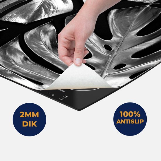 Chefcare Inductie Beschermer Gouden Bladeren - Zwart Wit - 80,2x52,2 cm - Afdekplaat Inductie - Kookplaat Beschermer - Inductie Mat