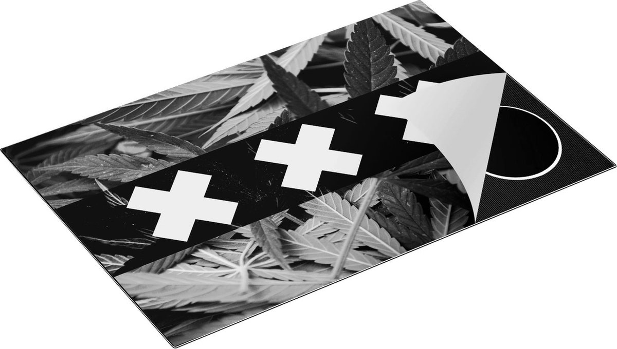 Chefcare Inductie Beschermer Amsterdamse Vlag met Cannabis Achtergrond - Zwart Wit - 80x55 cm - Afdekplaat Inductie - Kookplaat Beschermer - Inductie Mat
