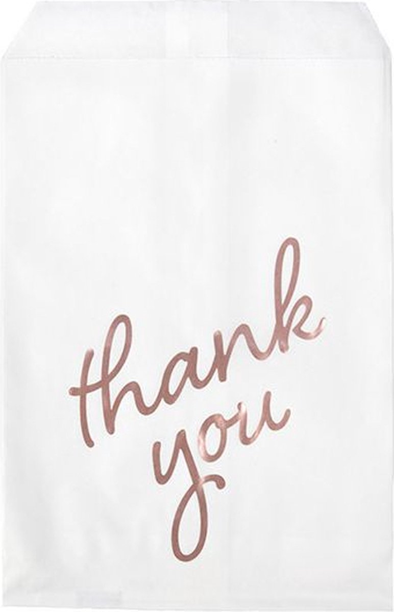 Papieren Zakken Wit Met Rose Goude Thank You Bedrukking 12.7x20.3 cm (100 Stuks)