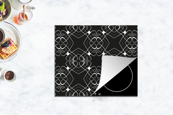KitchenYeah® Inductie beschermer 60x52 cm - Patroon - Lijn - Zwart Wit - Kookplaataccessoires - Afdekplaat voor kookplaat - Inductiebeschermer - Inductiemat - Inductieplaat mat