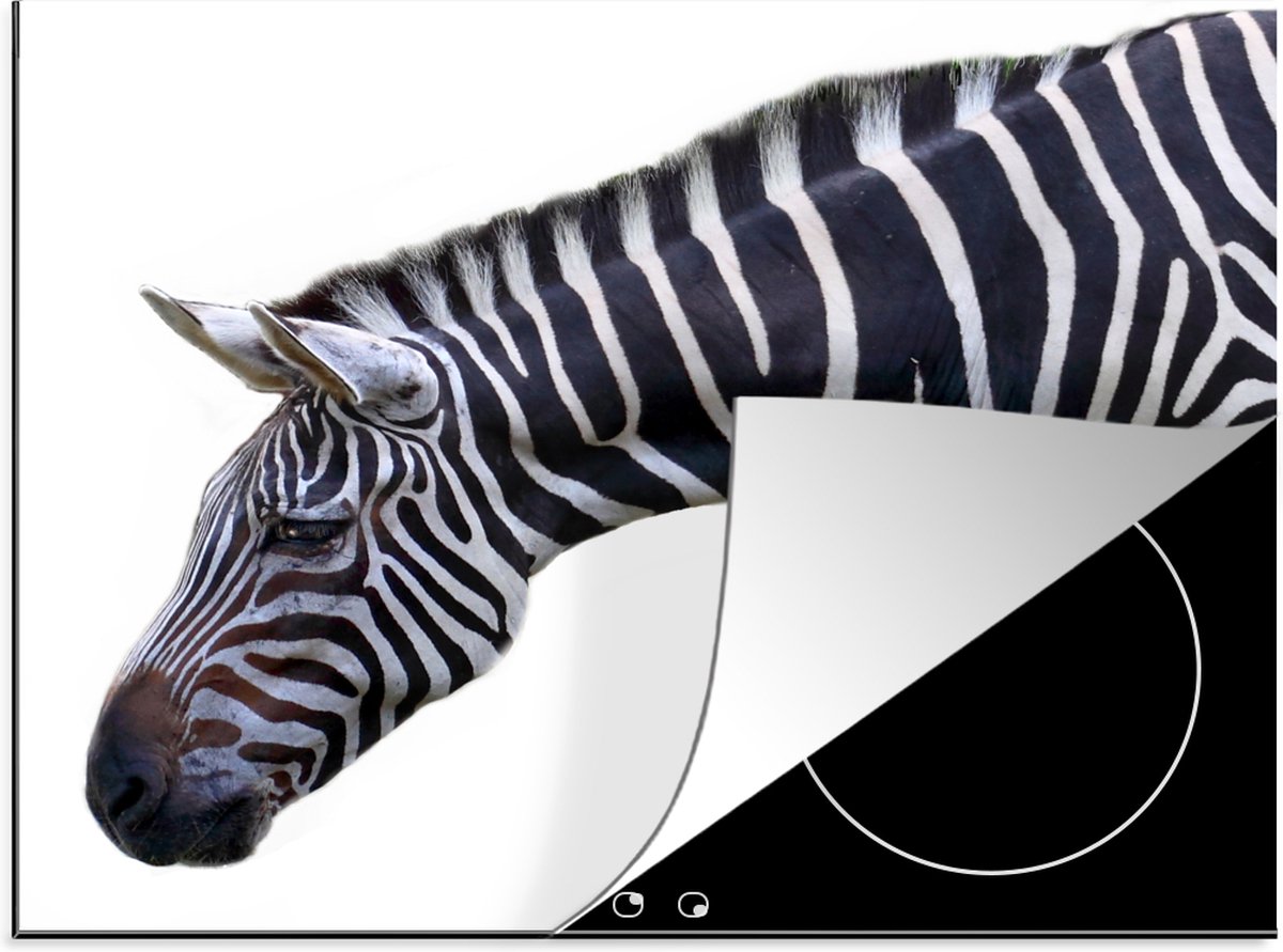 KitchenYeah® Inductie beschermer 65x52 cm - Hals en hoofd van zebra op witte achtergrond - Kookplaataccessoires - Afdekplaat voor kookplaat - Inductiebeschermer - Inductiemat - Inductieplaat mat