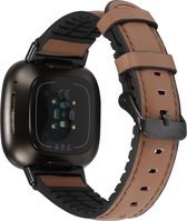 By Qubix geschikt voor Fitbit Versa 3 & Sense 1 - leer + siliconen bandje - Bruin Smartwatchbandje bandje Armband Polsband Strap Band Watchband