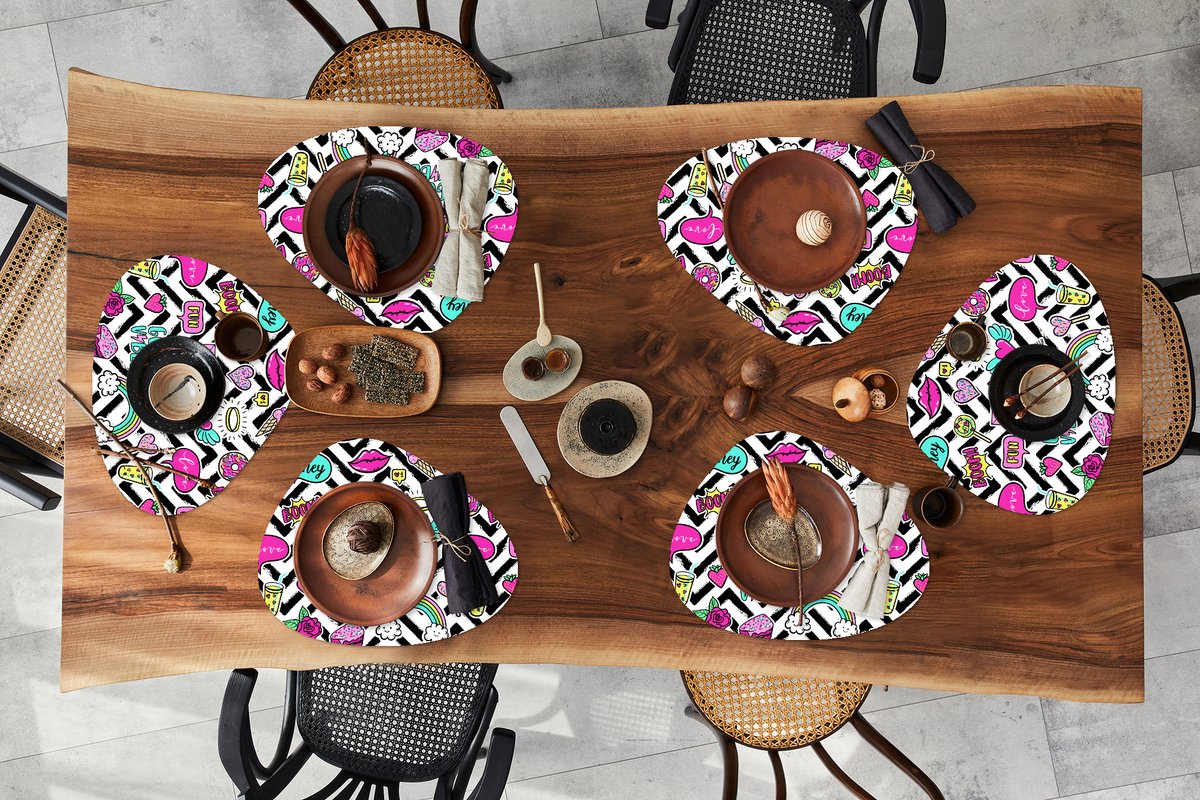 Placemat organisch - Placemats organic - Onderleggers - Patronen - Vector - Sticker - Jaren 80 - 6 stuks