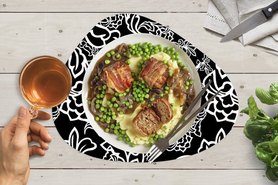 Placemat organisch - Placemats organic - Onderleggers - Patronen - Bloem - Zwart Wit - 10 stuks