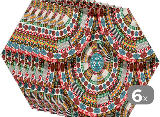 Napperons de table hexagon - Sets de table Sets de table - Set de table hexagone - Carreau - Aztèques - Cercles - Motifs - 6 pièces