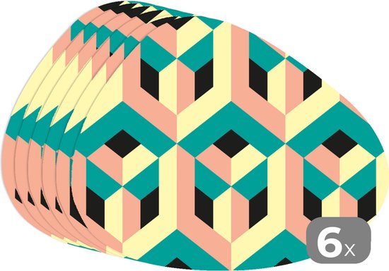 Set de table bio - Napperons de table bio - Blocs - 3D - Motifs - Cube - 6 pièces