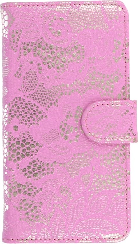 Lace Bookstyle Wallet Case Hoesjes Geschikt voor Samsung Galaxy S3 mini i8190 Roze