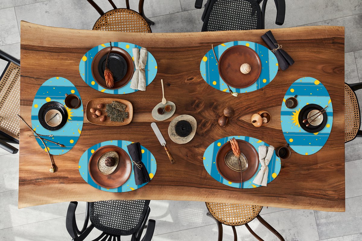 Placemats ovaal - Onderleggers - Ovale placemats - Zon - Maan - Design - 6 stuks