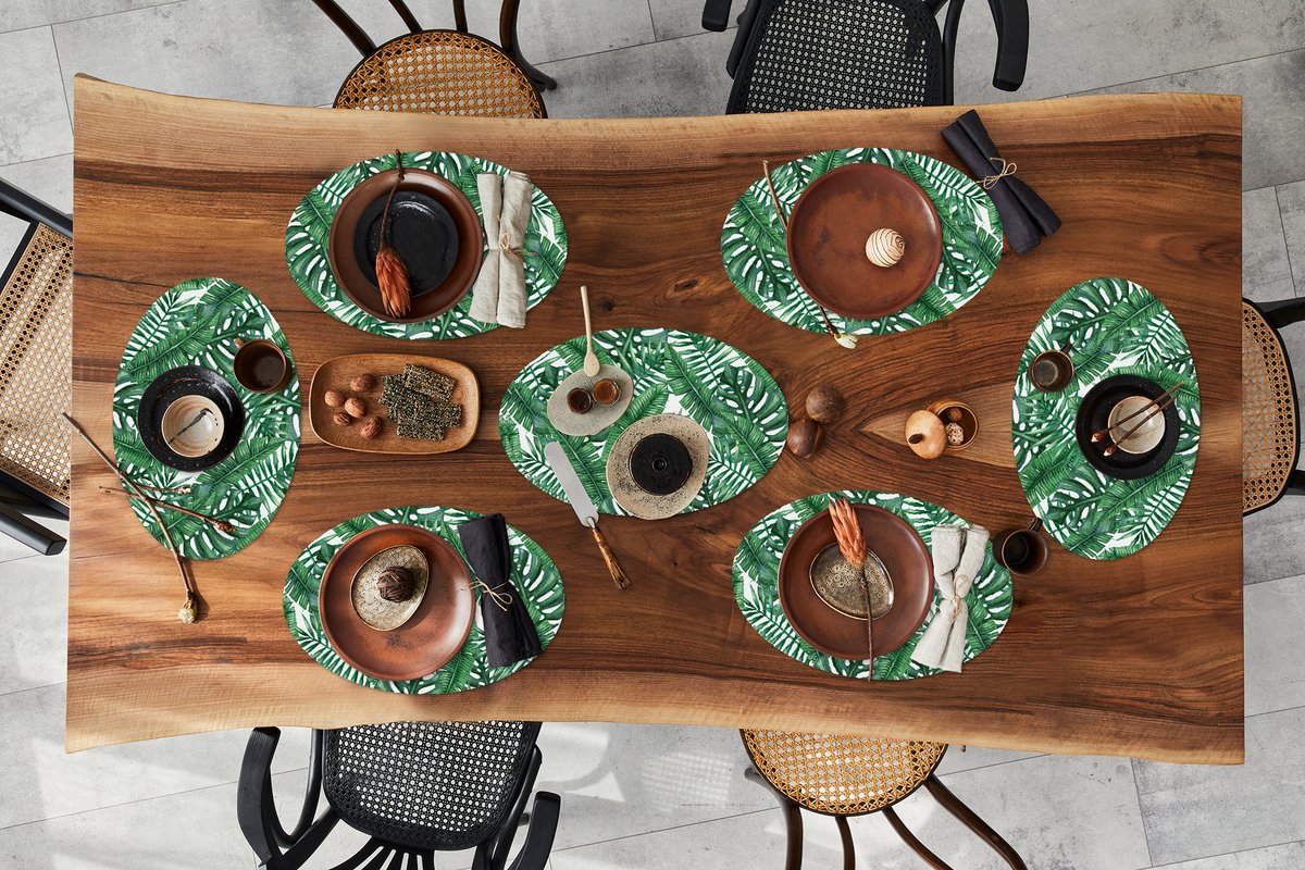 Placemats ovaal - Onderleggers - Ovale placemats - Patronen - Palm - Bladeren - 8 stuks