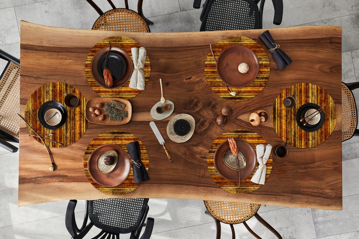 Ronde placemats - Onderlegger - Placemats rond - Vintage - Hout - Patronen - Planken - 6 stuks