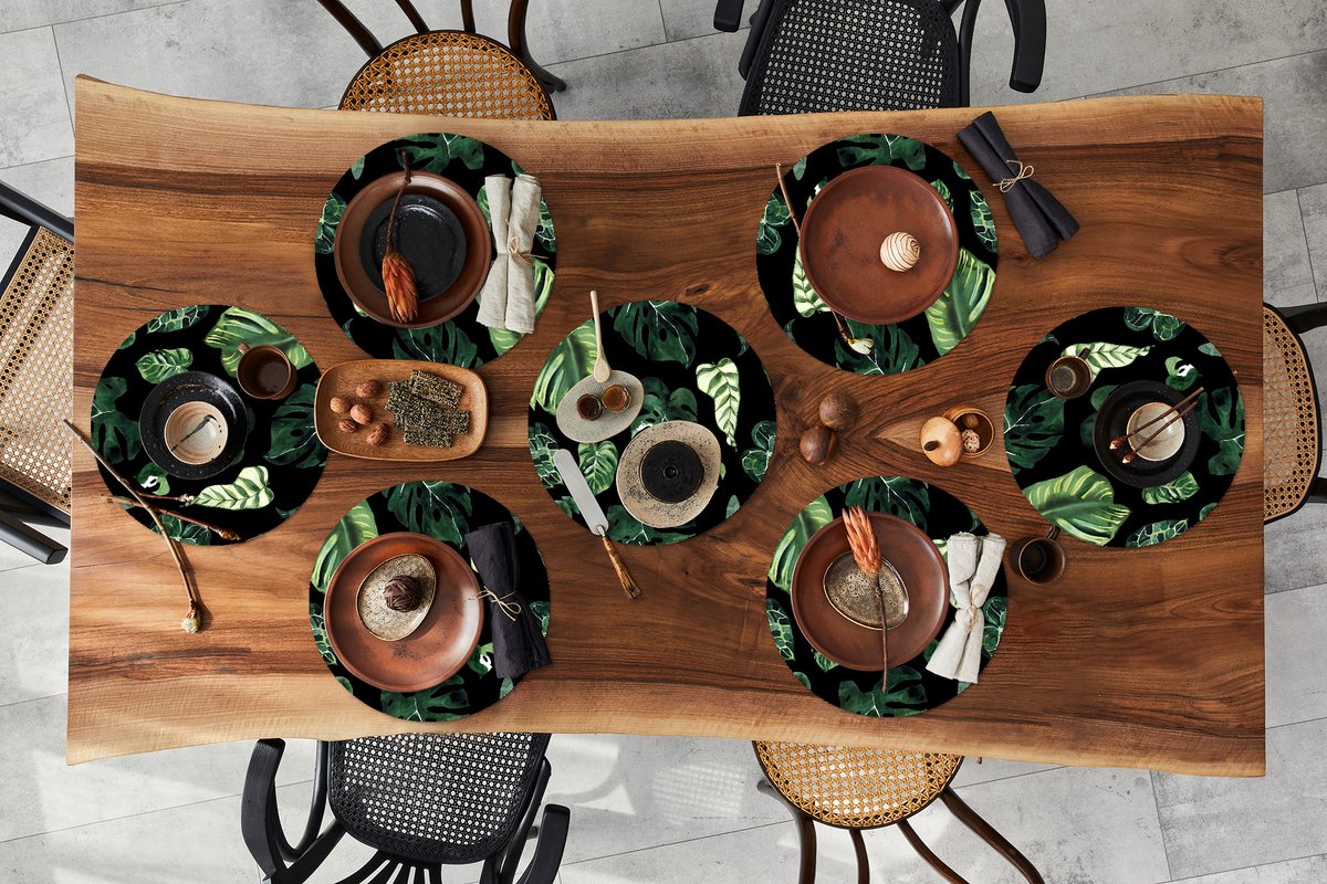 Ronde placemats - Onderlegger - Placemats rond - Patronen - Bladeren - Planten - 8 stuks