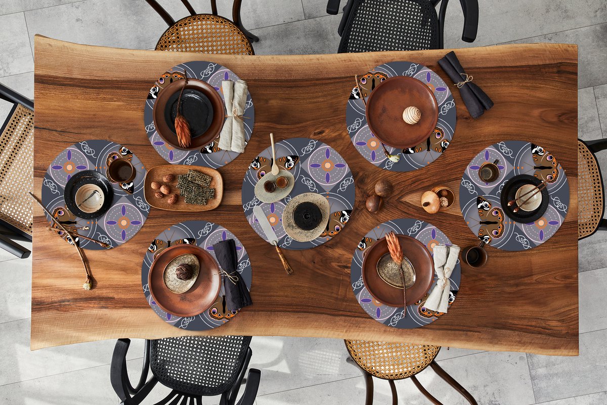 Ronde placemats - Onderlegger - Placemats rond - Patronen - Vlinders - Abstract - 8 stuks