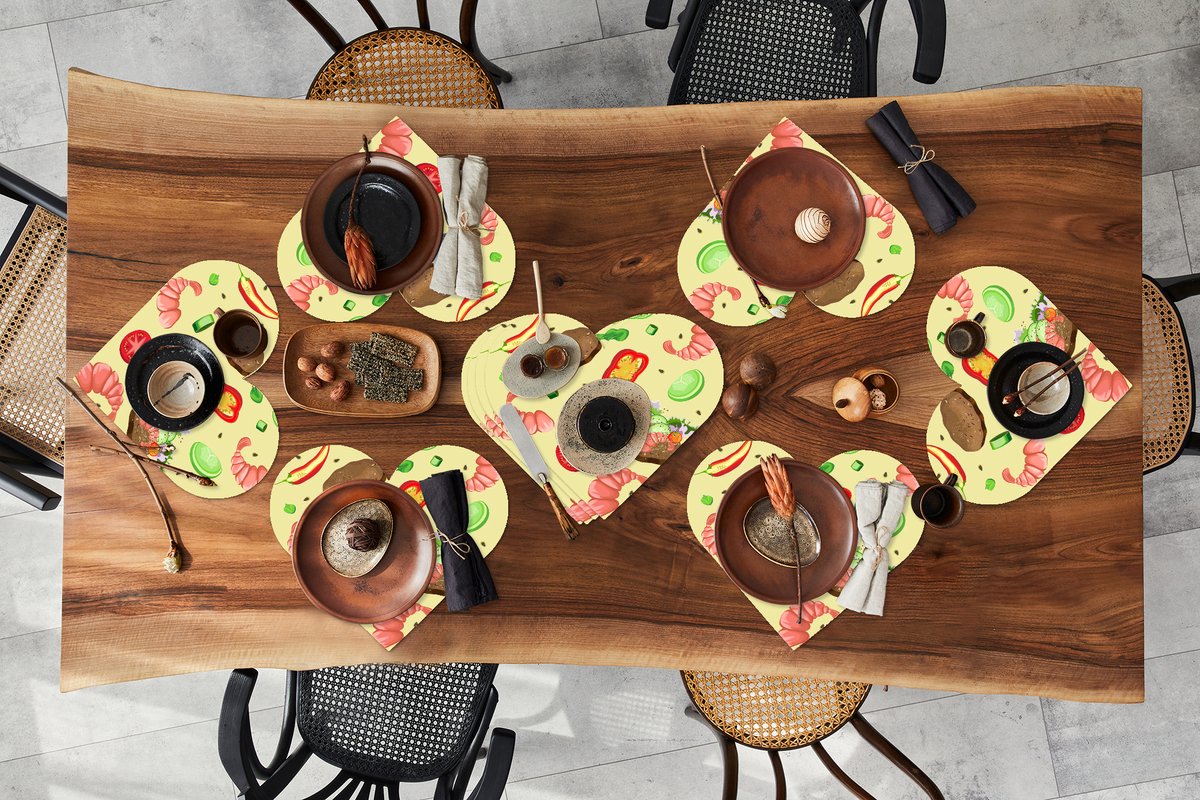 Onderleggers - Placemats - Placemats hartje - Patroon - Eten - Groente - 10 stuks