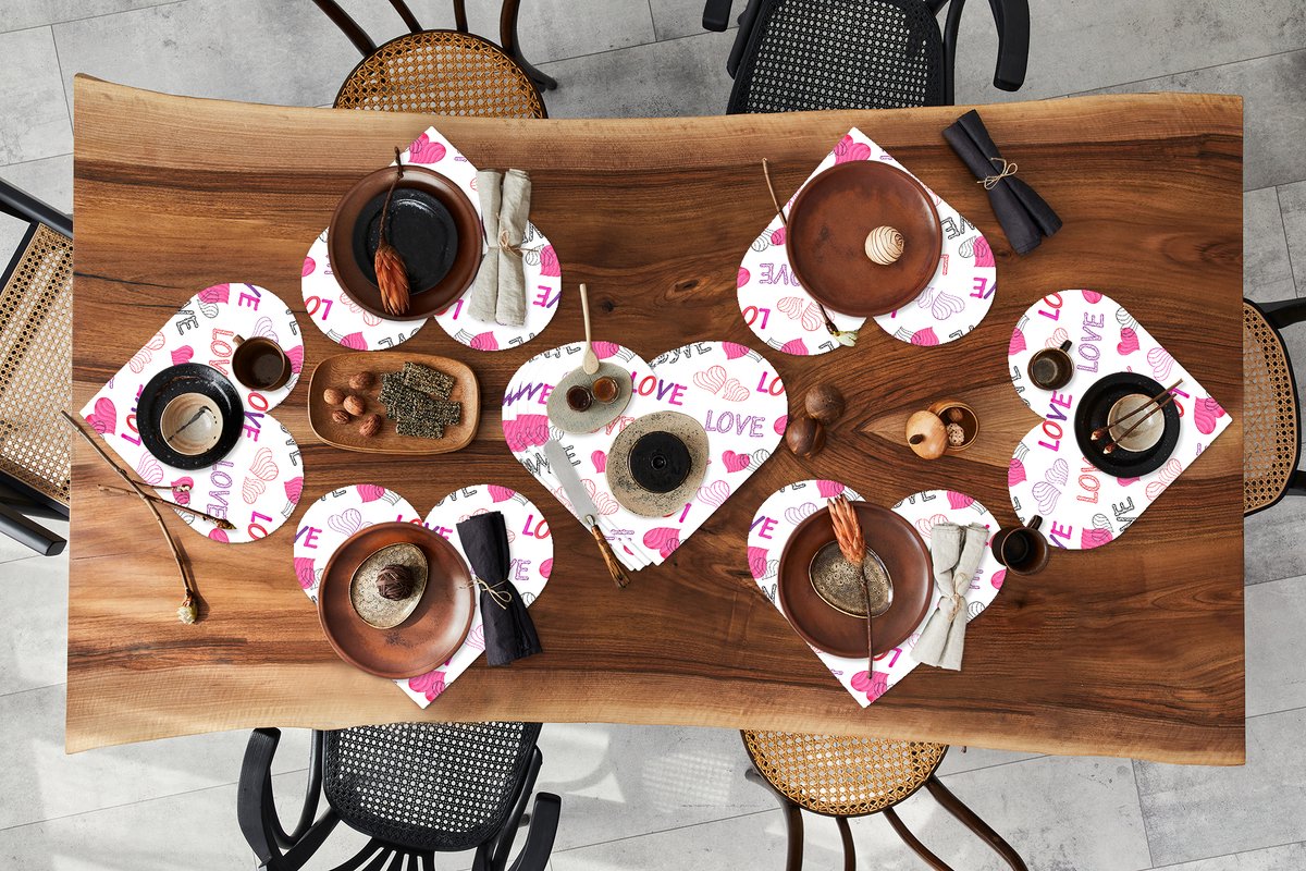 Onderleggers - Placemats - Placemats hartje - Liefde - Valentijn - Patroon - 10 stuks