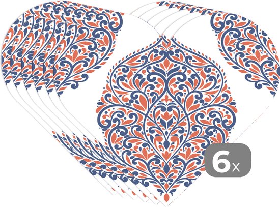 Napperons de table - Napperons de table cœur - Motifs - Blauw - Oranje - 6 pièces
