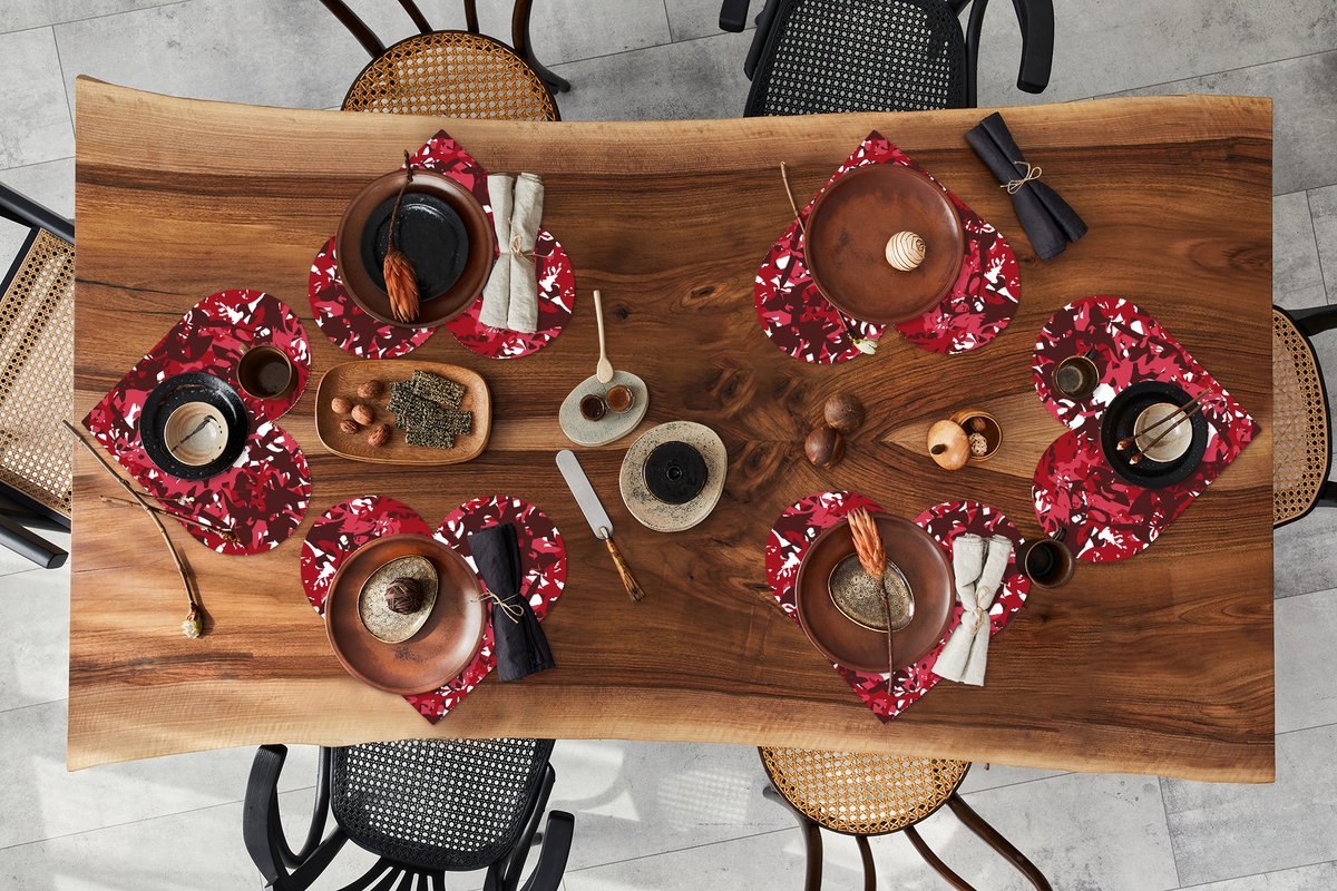 Onderleggers - Placemats - Placemats hartje - Patroon - Jungle - Rood - 6 stuks