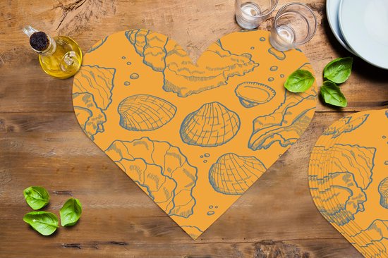 Napperons de table - Sets de table - Napperons coeur - Coquillages - Jaune - Oranje - Motifs - 10 pièces