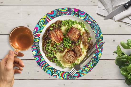 Sets de table ronds - Dessous de verre - Napperons ronds - Fantasy - Design - Couleurs - Rétro - 8 pièces