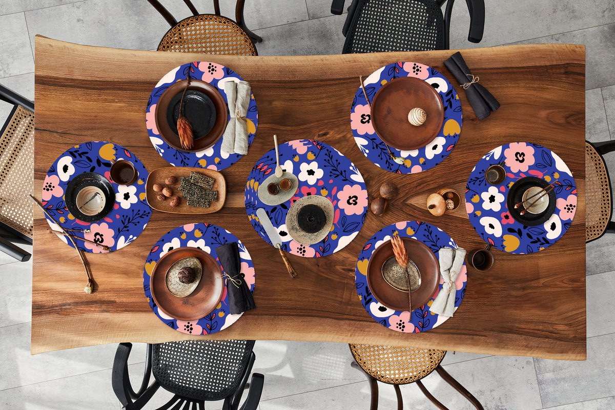 Ronde placemats - Onderlegger - Placemats rond - Bloemen - Bladeren - Patronen - 10 stuks