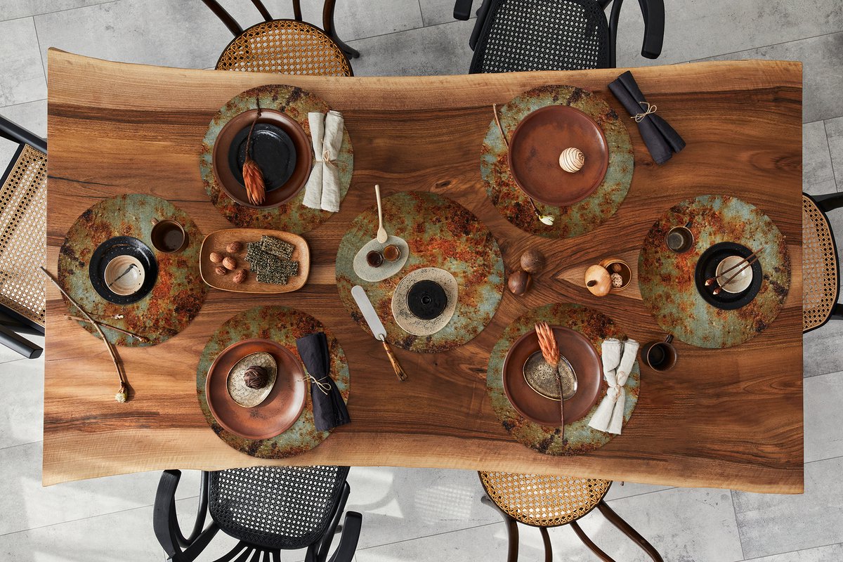 Ronde placemats - Onderlegger - Placemats rond - Roest print - Muur - Grijs - 10 stuks