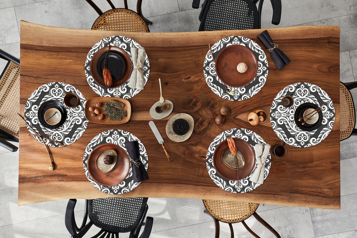 Ronde placemats - Onderlegger - Placemats rond - Patroon - Abstract - Wit - 6 stuks