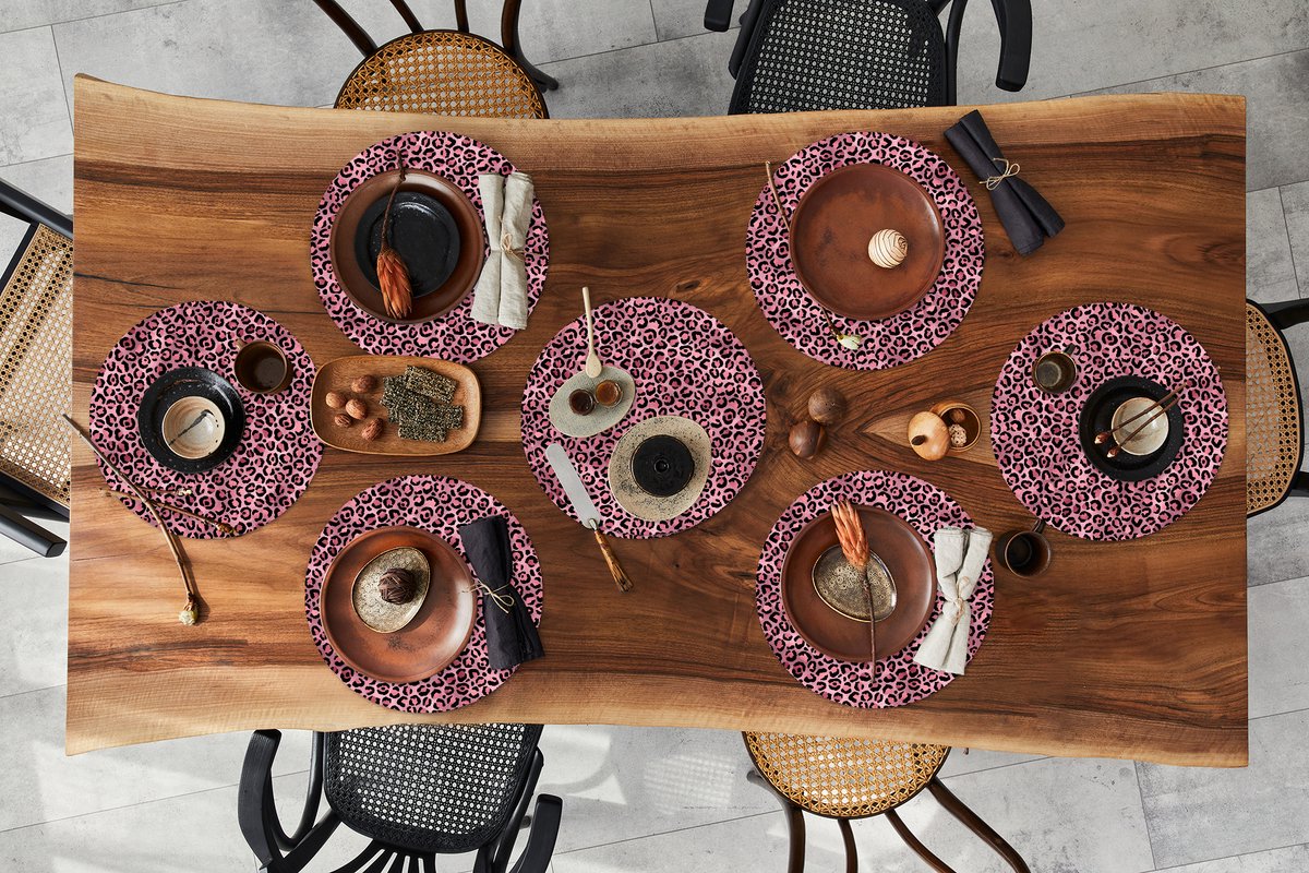 Ronde placemats - Onderlegger - Placemats rond - Panter - Roze - Dierenprint - Patronen - 8 stuks