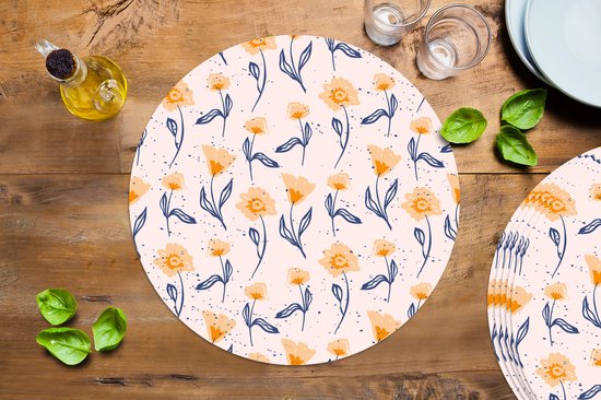 Sets de table ronds - Dessous de verre - Napperons ronds - Fleurs - Motifs - Été - 6 pièces