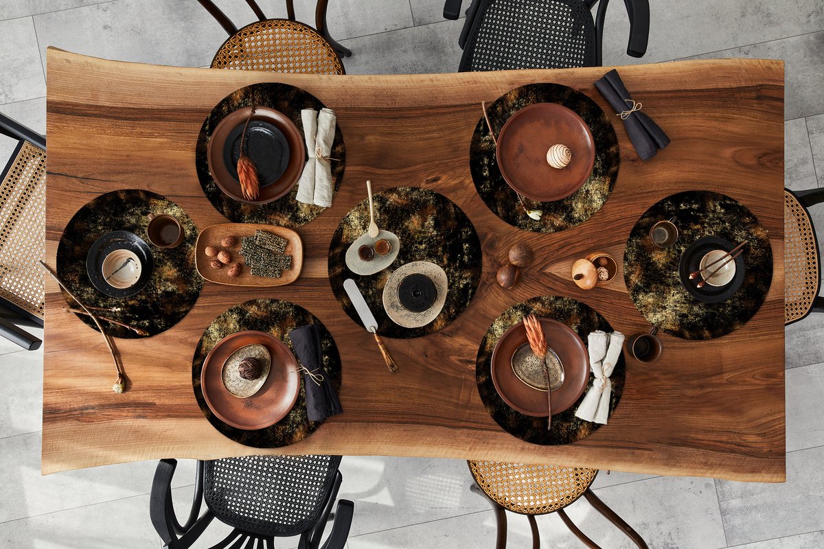 Ronde placemats - Onderlegger - Placemats rond - Goud - Zwart - Abstract - 8 stuks