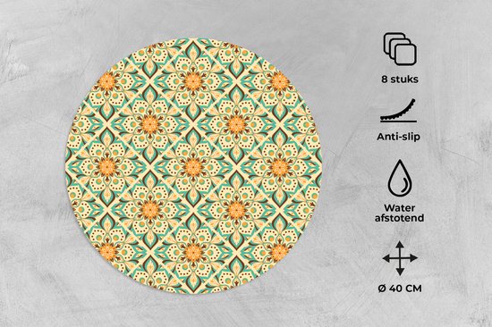 Ronde placemats - Onderlegger - Placemats rond - Boho - Patronen - Mandala - Bloemen - 8 stuks