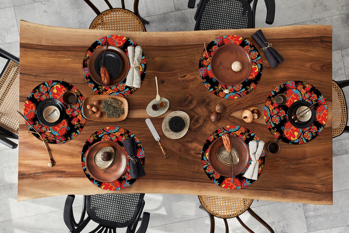 Ronde placemats - Onderlegger - Placemats rond - Draak - Patronen - Oud en Nieuw - 6 stuks