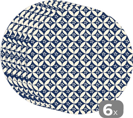 Sets de table ronds - Dessous de verre - Napperons de table ronds - Japon - Motifs - Blauw - 6 pièces