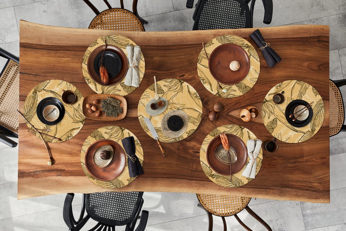 Ronde placemats - Onderlegger - Placemats rond - Bladeren - Zomer - Tropisch - Hawaii - 8 stuks