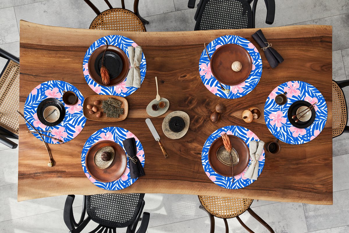 Ronde placemats - Onderlegger - Placemats rond - Hawaii - Bloesem - Tropisch - Patronen - 6 stuks