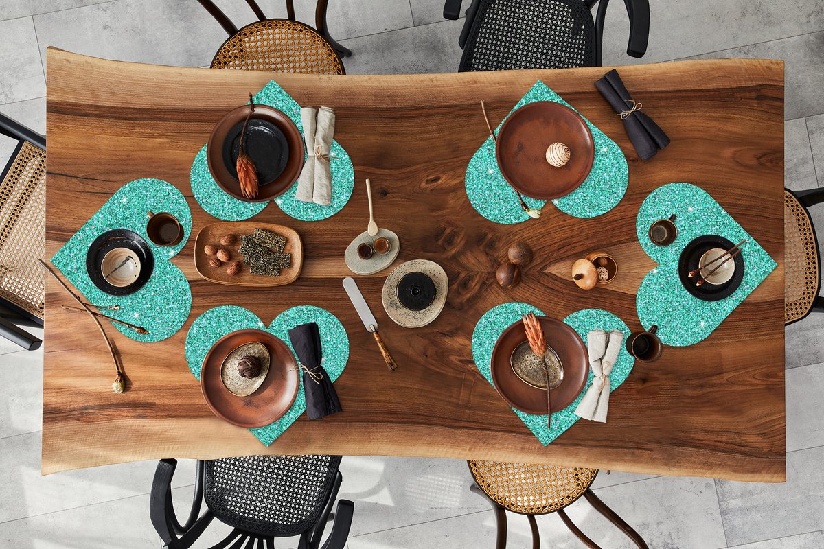Onderleggers - Placemats - Placemats hartje - Geboortesteen - Turquoise - Vissen - Patroon - 6 stuks