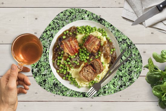 Placemat organisch - Placemats organic - Onderleggers - Groen - Zwart - Keien - Graniet print - 8 stuks