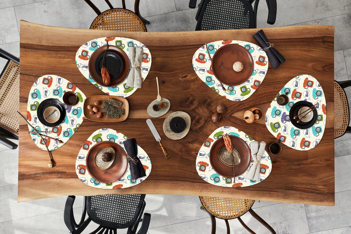 Placemat organisch - Placemats organic - Onderleggers - Retro - Telefoon - Design - 6 stuks