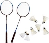 Badminton set zilver/blauw met 7x shuttles en opbergtas voor volwassenen