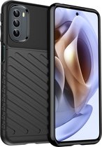 Mobigear Hoesje geschikt voor Motorola Moto G31 Telefoonhoesje Flexibel TPU | Mobigear Groove Backcover | Moto G31 Case | Back Cover - Zwart